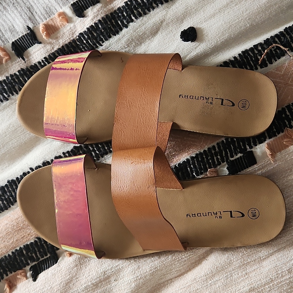 Cl  By Laundry Women's Shimmer Pink and Tan Sandals
